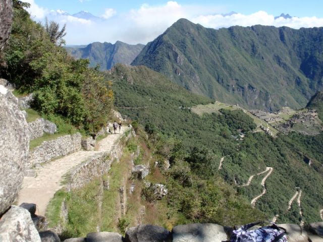 Inca trail to the Sun gate and the road we traveled by bus. Paul's photo