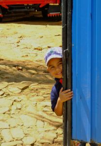 Shy boy in village