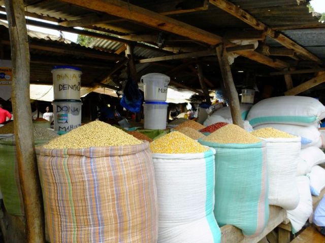Sacks of grain in the market