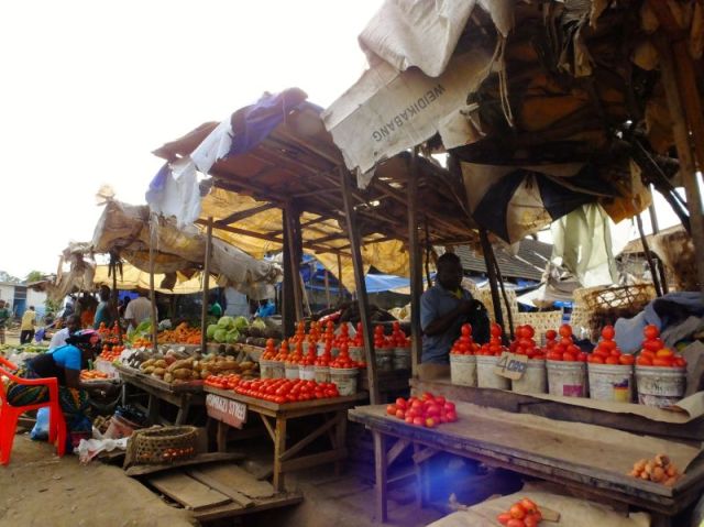 Stalls at the Morogoro market. Excuse the purple halo spot in the photo