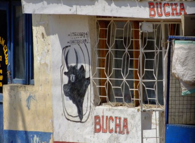 We saw a lot of these small butcher(bucha) shops, often with meat hanging in the window.