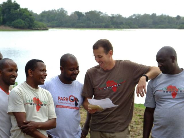 Brian reading a letter to the staff before we leave for Dar