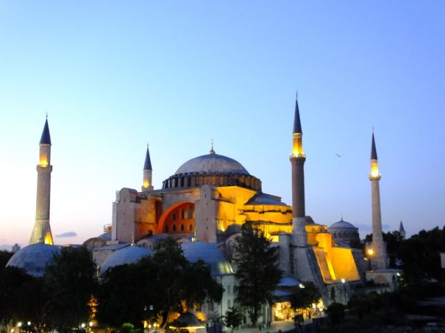 The Hagia Sophia seen as we dined on the neighboring restaurant roof top.