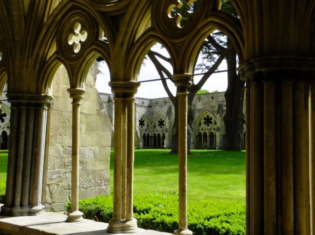 Looking through the walkways arches at the cloister