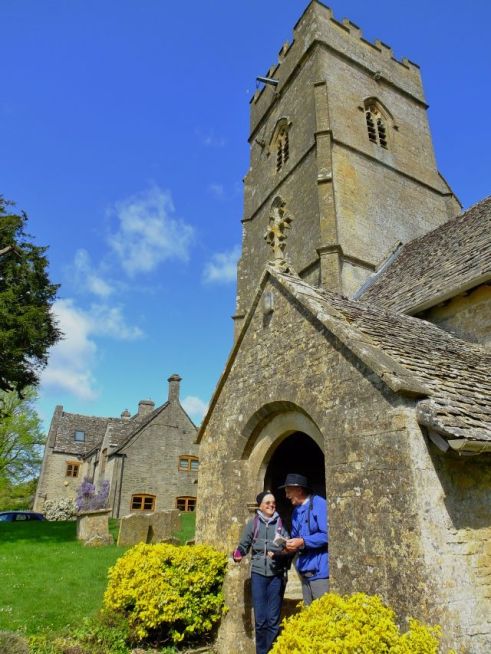Paul and Doris exiting the stone church