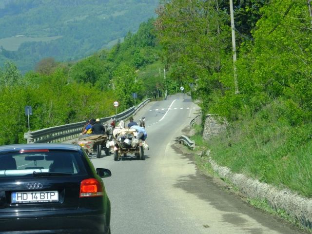 I thought that this photo of a horse drawn wagon passing another horse drawn wagon was pretty funny.