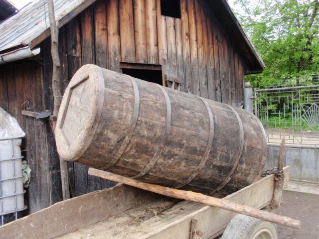 The huge wooden cask that will eventually be full of horinca. Paul's photo