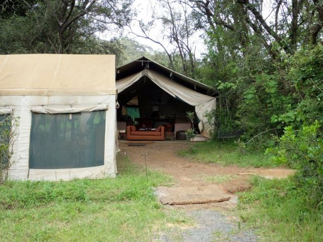 The lounge tent in the background and the mess tent to the left