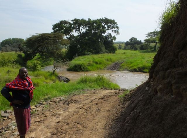 Checking out the high water in the river.