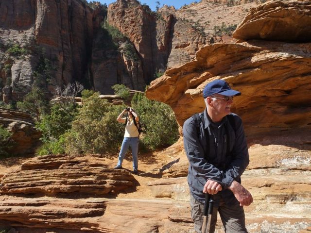 Paul with Joy scoping out the mountains for mountain sheep.