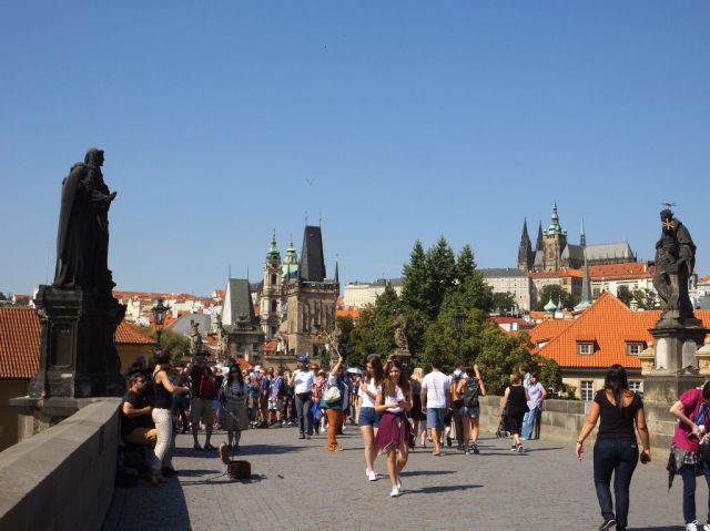 On Charles Bridge looking back at Lesser Town