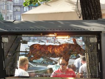 Not far from where we were eating was this pig roasting on an enclosed spit.
