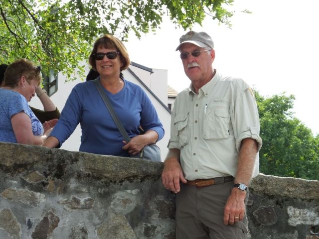 Paul and Jennifer looking at the sand sculptures from the bridge.