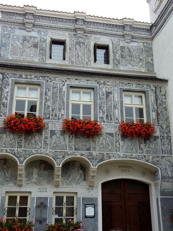 Sgraffito on the façade of this building. Awesome!
