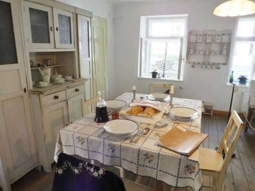 Kitchen in the house restored to show the way a Jewish house looked at that time.