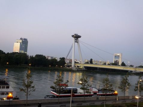 A morning view of the UFO bridge. The UFO is actually a revolving restaurant 